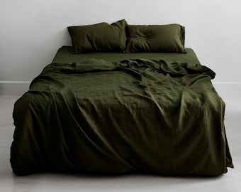 Handmade Soft Cotton Sheet, Olive Green Soft Bedsheet Set, Bohemian Bedding-Sheet, Breathable & Lightweight.