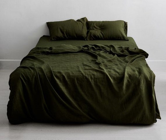 Handmade Soft Cotton Sheet, Olive Green Soft Bedsheet Set, Bohemian Bedding-Sheet, Breathable & Lightweight.