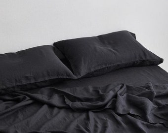Hand Dyed Pure Cotton Bed Sheet, Solid Black Bohemian Bedding Sheet, Soft Breathable Bedsheet.