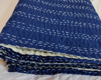 Quilted bedspread, Blue Quilt, Kantha Quilt, Kantha Bedspread, Kantha Coverlet, Handmade Quilt, Reversible Throw, Manmade Quilt,DecorART#253