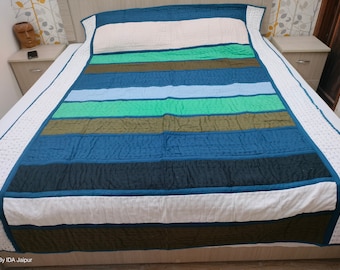 Handmade Cotton Kantha Quilt: Patchwork Bedspread, Handstitched Pure Cotton Blanket for Home Decor.