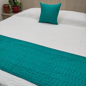 Cotton Bed Runner, Kantha Bed Runner, Teal Color Bed Runner, Handmade Bed Runner, Bed Decor Runner, House Decor Runner, Bed Runner ART#242