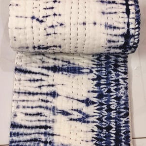 Handmade Cotton Kantha Quilt: Natural Tie-Dye Cotton Blanket, Handstitched Reversible Throw for Home Decor.