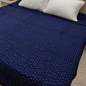 Solid Kantha Quilt Bedding, Solid Color Indigo Kantha Quilt, Summer Blanket, Cotton Filling Throw, Soft AC Blanket Cotton Quilt Kantha Quilt
