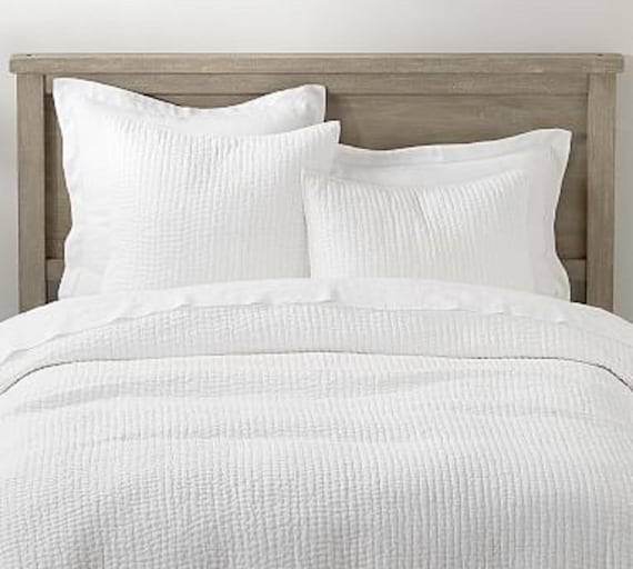 Solid White Cotton Kantha Quilt Hand Stitched Plain White Etsy