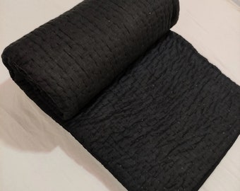 Solide schwarze beidseitige Kantha-Steppdecke, handgemachtes Kantha-Bettwäsche-Set, Kantha-Decke, AC-Decken, alle Größen-Quilts, Boho handgemachte Quilt ART#053