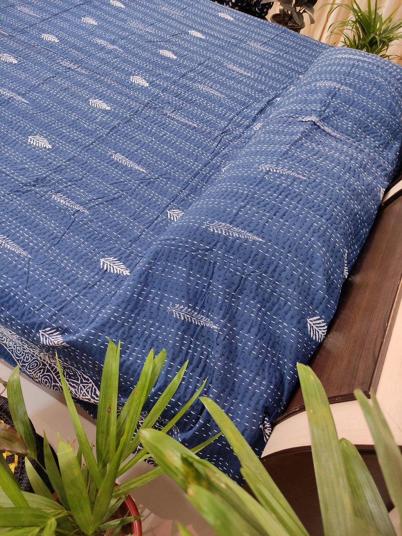 Boho Style Quilted Tagesdecke Handblock Blatt Print Hippie Etsy