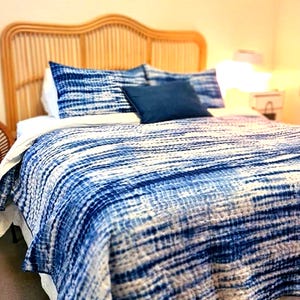 Indigo Tie Dye Kantha Quilt: Hand Stitched Reversible Cotton Throw