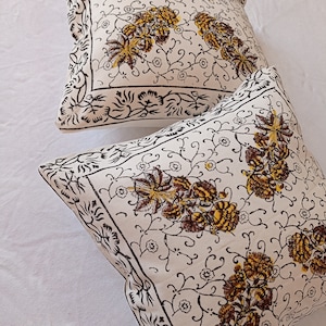 Hand Block Printed Cotton Cushion Cover: Floral Euro Sham, 16x16