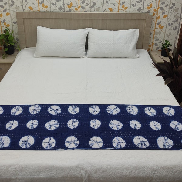 100% Cotton Kantha Bed Runner, Coastal Bed Runner, Cotton Bed Runner, Handmade Bed Runner, House Decor, King Queen Twin Sizes ART#241