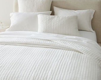 Edredón de algodón blanco sólido, edredón blanco liso cosido a mano, edredón hecho a mano, juego de ropa de cama ecológico, colcha Kantha, manta AC ART#02