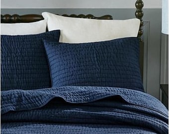 Indigo Blue Kantha Quilt, Handmade Cotton Bedspread, Boho Bedding Blanket, Handstitched Bedroom Decor Quilt.