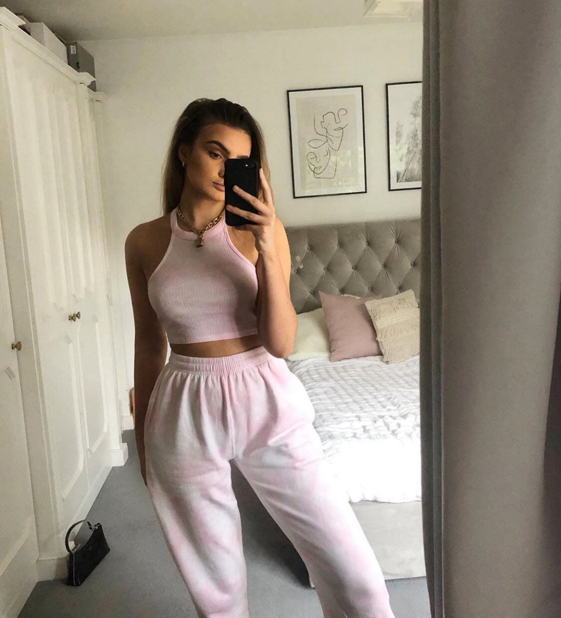 Tie Dye Ribbed Halter Neck Crop Top and 