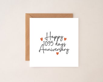 Happy 1095 days anniversary card | three year anniversary card | card for partner |card for wife | card for husband