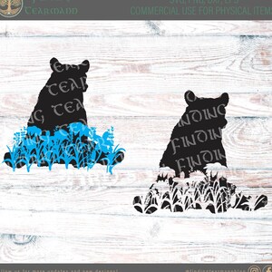 Sitting Bear with Legs Out and Hand-Drawn Wild Flowers *DIGITAL DOWNLOAD*svg*dxf*png*eps*vinyl*cricut*silhouette*hand-drawn*