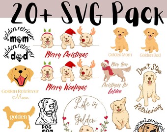 ゴールデン レトリバー SVG バンドル (カッティング マシン用)、SVG ファイル、クリップアート、回路、カッティング ファイル、デジタル ファイル、犬のお母さん SVG、ゴールデン レトリバー SVG