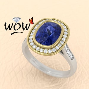 Anillo de compromiso de tanzanita con diamante en oro de 14 k Anillo de dos tonos•