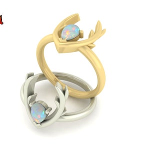 Anillo de ciervos • Anillo de ópalo etíope blanco en oro de 14 k •