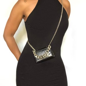 Bolso bandolera con efecto cocodrilo, riñonera con estampado animal, riñonera de lujo, cinturón con efecto cocodrilo negro, cartera de mano de piel sintética de cocodrilo, billetera sintética