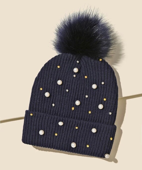 Pearl Embellished Winter Hat | Etsy