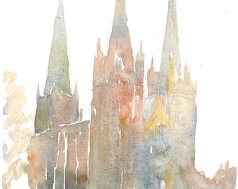 Lichfield Cathedral Original Watercolour Landscape Painting