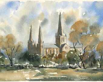 Original Watercolour Landscape Painting (Cathedral)