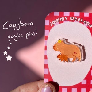 Capybara Family Acrylic Pin Badge | Unique Cute Animal Quirky Colourful Y2K Pastel Kawaii Retro Flower Cottagecore Fairy Bear