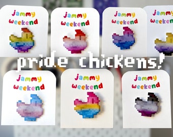 Pride Pixel Chicken Pin | Cute Gaming Quirky Colourful Y2K Pastel Kawaii Retro Computer Pin Badge Farming
