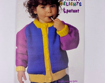 Children's winter knitting pattern booklet, Patons Bright Delights 1993, ages 1 to 3, easy to moderation skill level