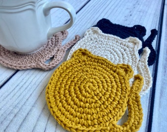 Crochet Cat Coasters: Halloween Black Cat Decor, Coffee Bar Gift