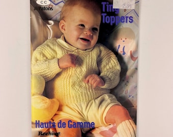 Baby knitting pattern booklet, Tiny Toppers, 1986 vintage, Beehive Patons baby knit patterns, newborn - 18 months