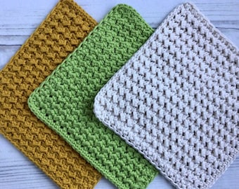 Crochet cotton washcloth, handmade knit dishcloth, spa gift set, Mother's Day, housewarming or teacher gift, modern bath decor