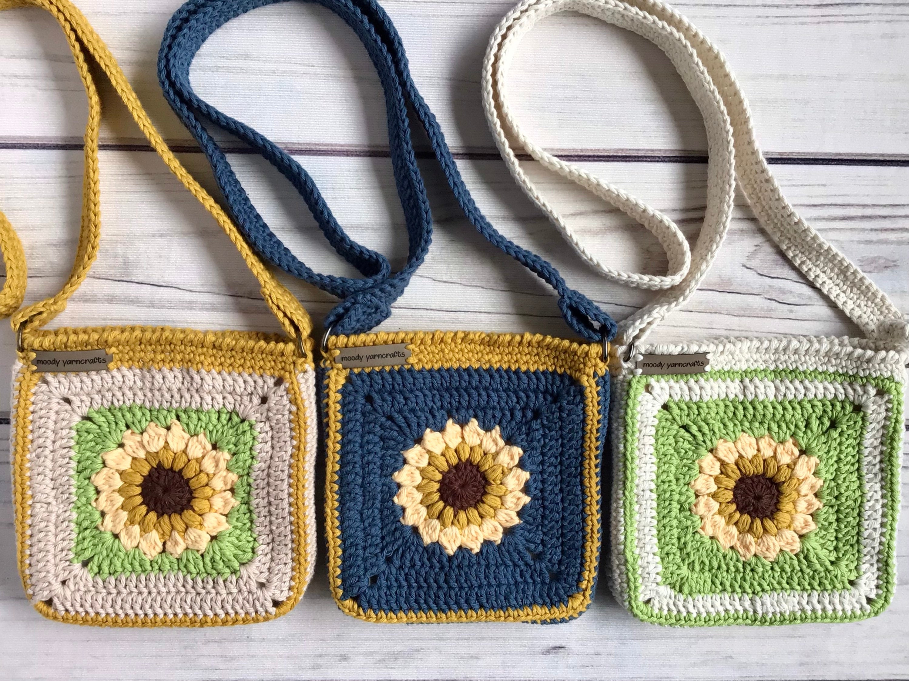 Crochet sunflower crossbody bag small lined granny square | Etsy