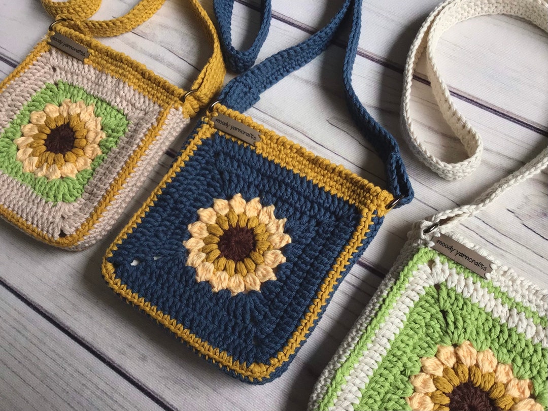 Crochet Sunflower Crossbody Bag Small Lined Granny Square - Etsy Canada