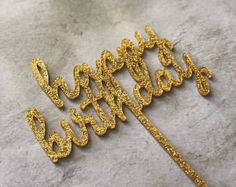 Gold Glitter Happy Birthday Cake Topper - Etsy