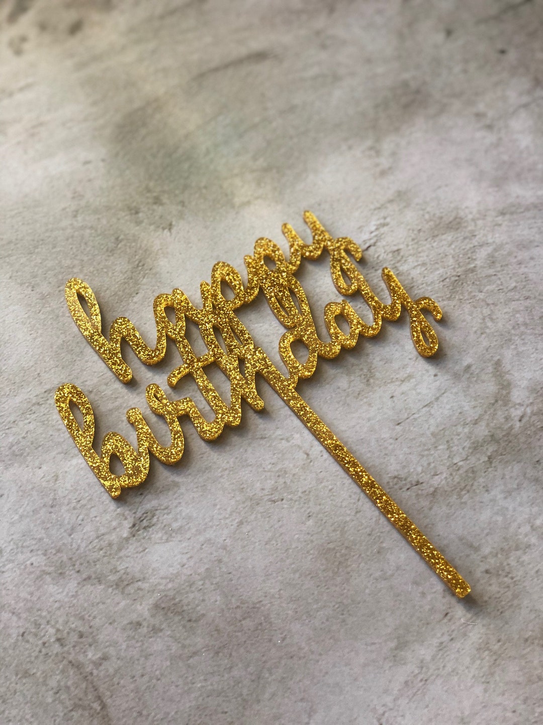 Gold Glitter Happy Birthday Cake Topper Decor Sign - Etsy