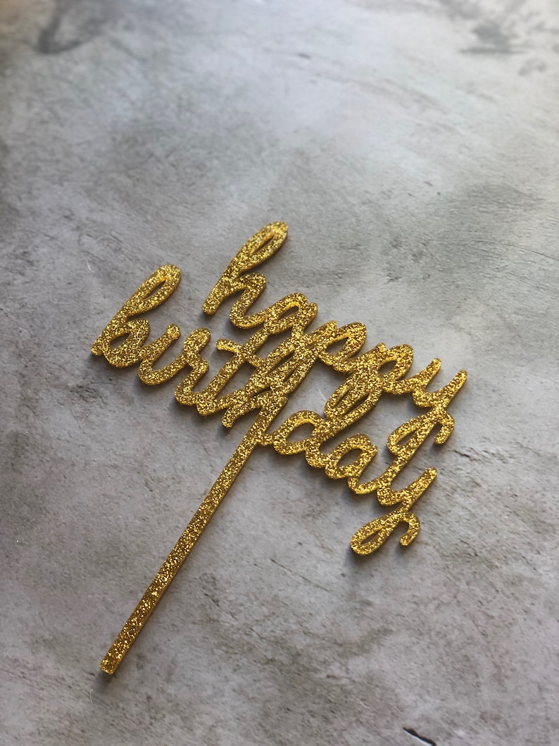 Gold Glitter Happy Birthday Cake Topper Decor Sign - Etsy