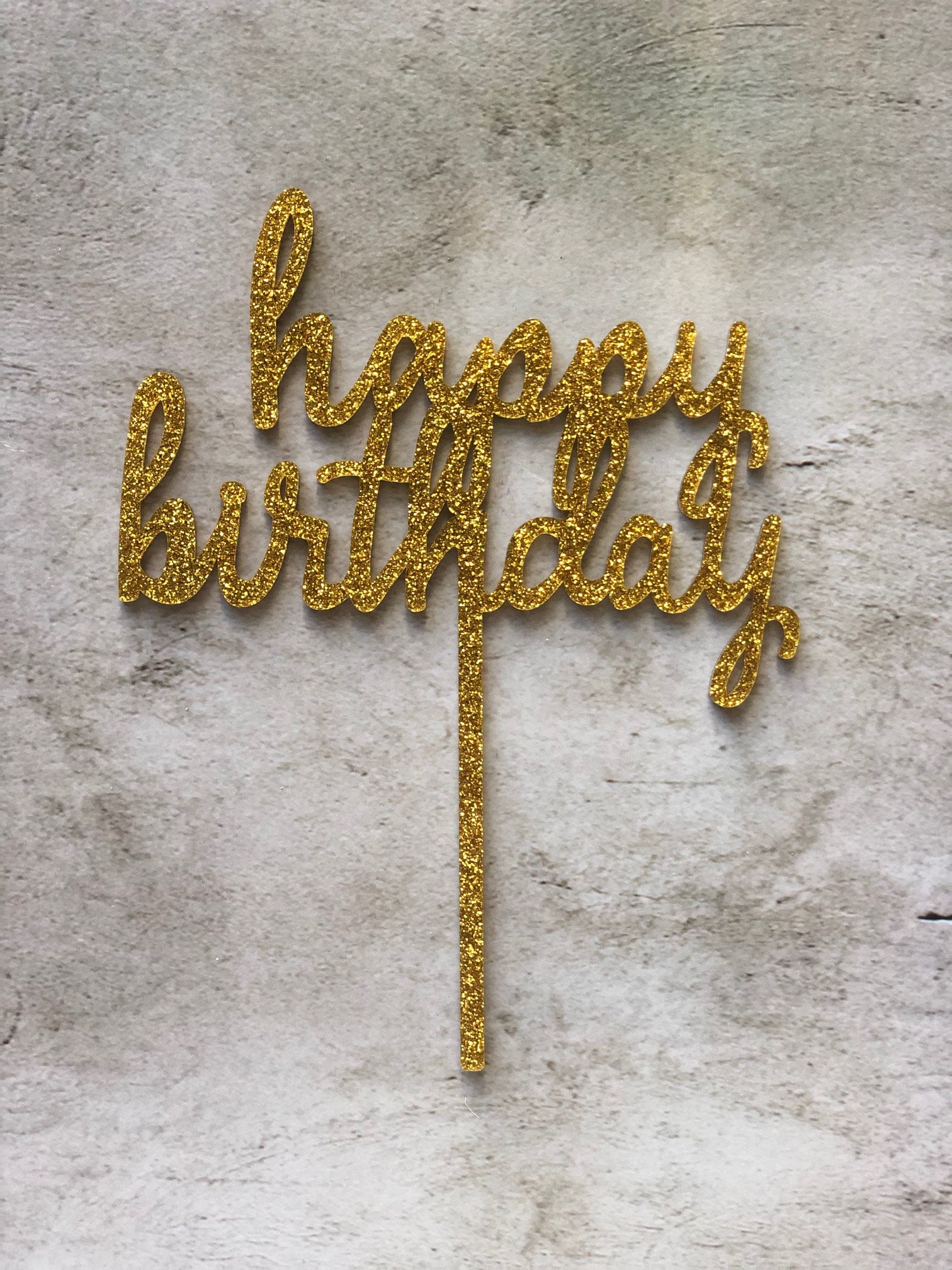 Gold Glitter Happy Birthday Cake Topper Decor Sign - Etsy