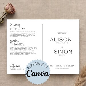 Modern Minimalist Wedding Programme | Editable Canva Template (Digital Download)