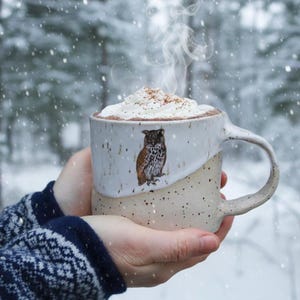 Mug hibou Aatos, céramique grès fait main, capacité 300 ml