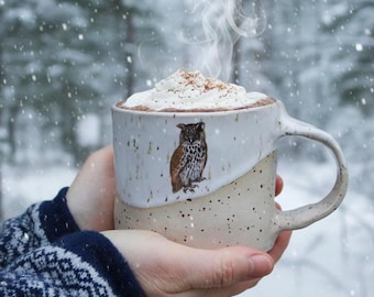 Owl mug Aatos, hand-made stoneware ceramic, 300 ml capacity