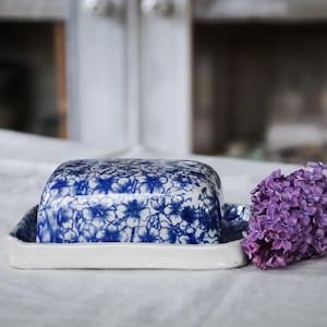 Ceramic butter dish, BLUE FLOWER, European butter sizes