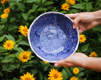 BLUE FLOWER bowl, dinnerware, hand-made stoneware ceramics in vintage / shabby style, for side dishes, salad, dessert or decoration