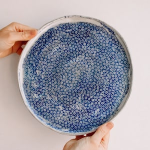 BLUE FLOWER plate, ceramic, stoneware, large dinner plate, serving plate