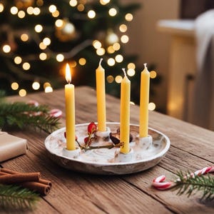 Adventsteller in Rustic White oder Rustic Brown, für und mit kleinen Tannenbaumkerzen, handgetöpfertes Steinzeug
