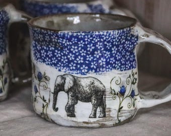 Ceramic mug with handle, elephant design, 300 ml