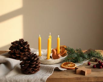 Advent plate, birthday plate, for small Christmas tree candles, hand-made stoneware