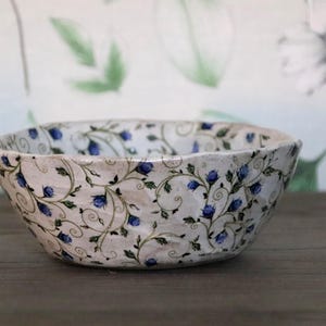 FLOWER bowl, dinnerware, hand-made stoneware ceramic in vintage / shabby style, for side dishes, salad, dessert or decoration
