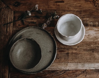 Stoneware dinnerware set RUSTIC, cups, plates and bowls, living room ideas, handmade ceramics