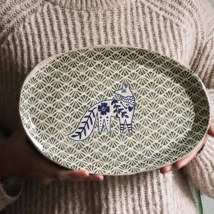 Keramikplatte, ovaler Servierteller, FOXlover, 29,5 x 20 cm, handgefertigt, Geschenk für Gastgeber
